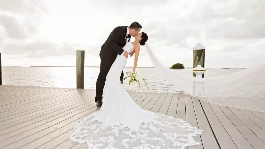 bride and groom kissing